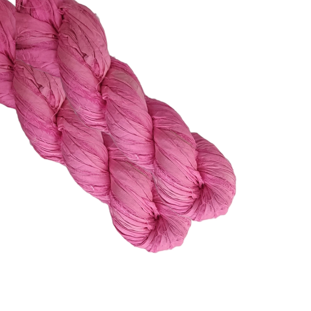 100g Recycled Sari Silk Ribbon Yarn, Jewellery Making Trim - Pink Mix